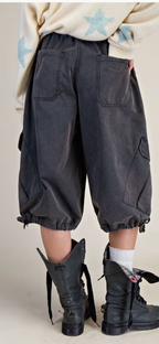Washed Twill Cargo Shorts-black
