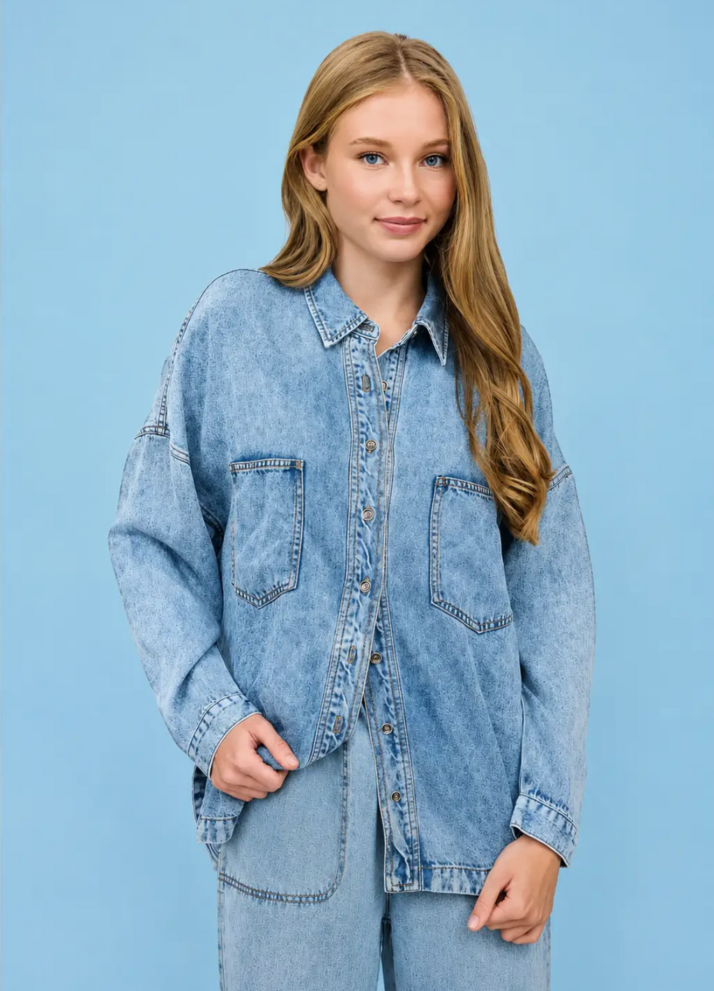Washed Cambray Button Down Long Sleeve Shirt