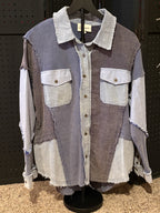 Washed Mix Fabric Loose Fit Shirt Blue