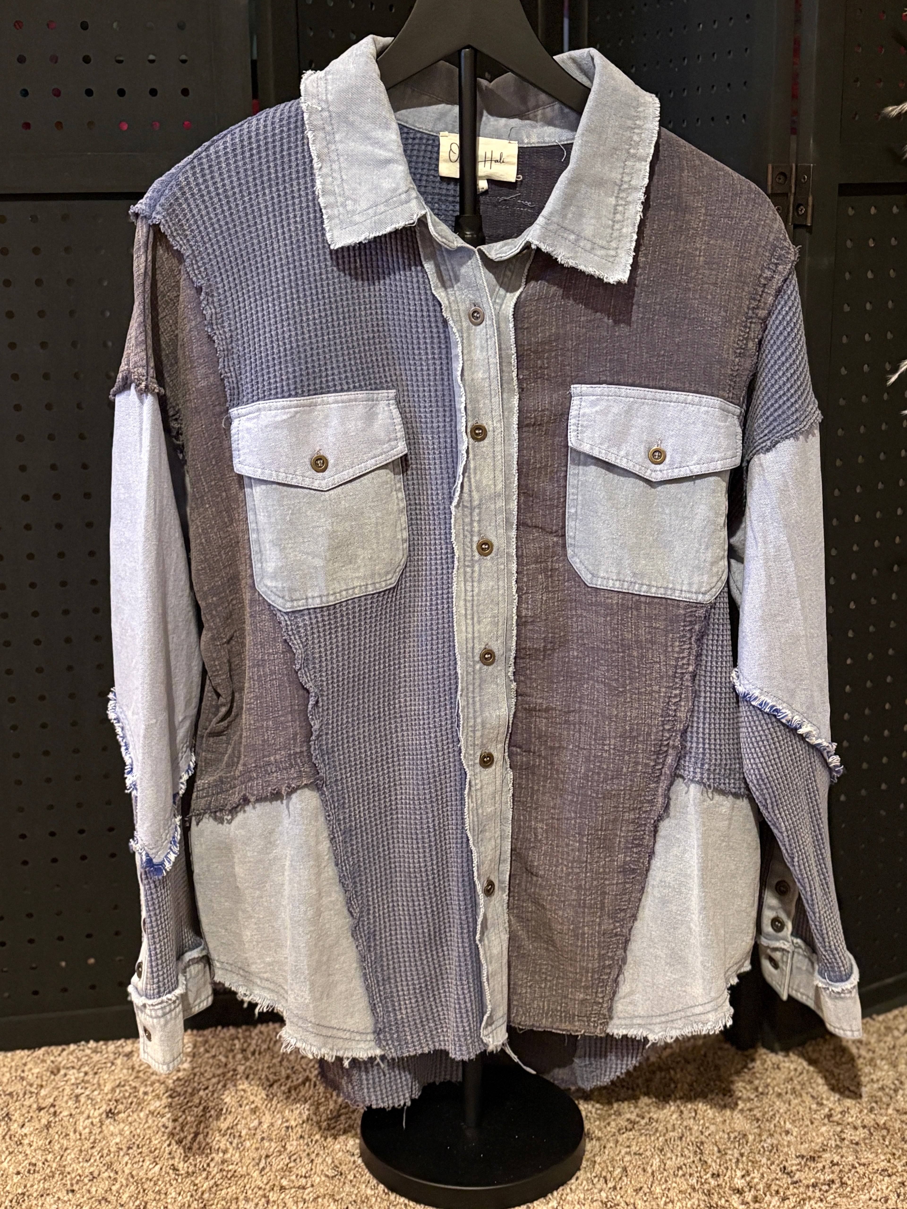 Washed Mix Fabric Loose Fit Shirt Blue