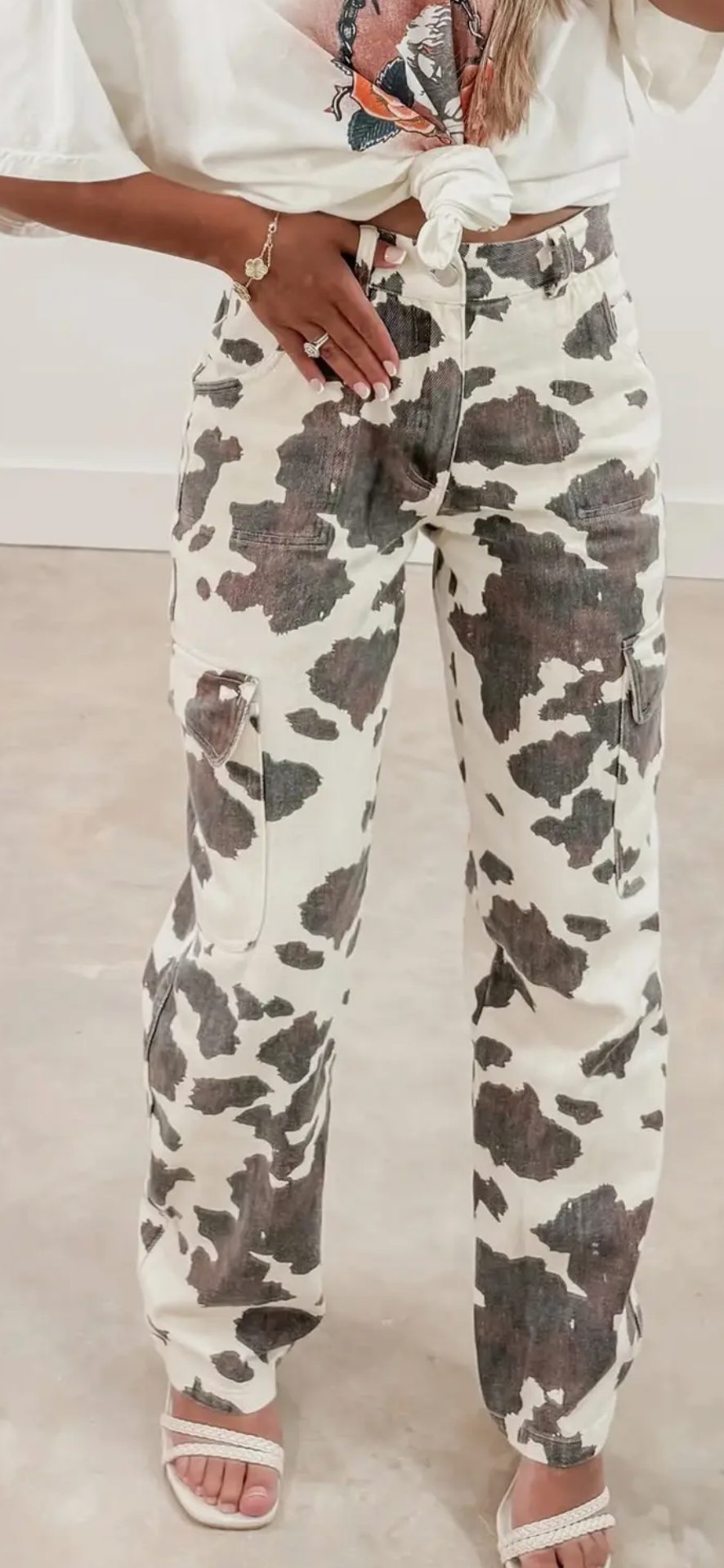 Western Apparel Cow Spots Printed Multi Pocketed Jeans