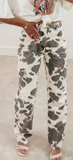 Western Apparel Cow Spots Printed Multi Pocketed Jeans
