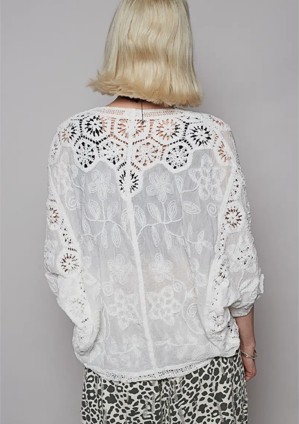 V-Neck Crochet Woven Roomy Fit Cardigan Top