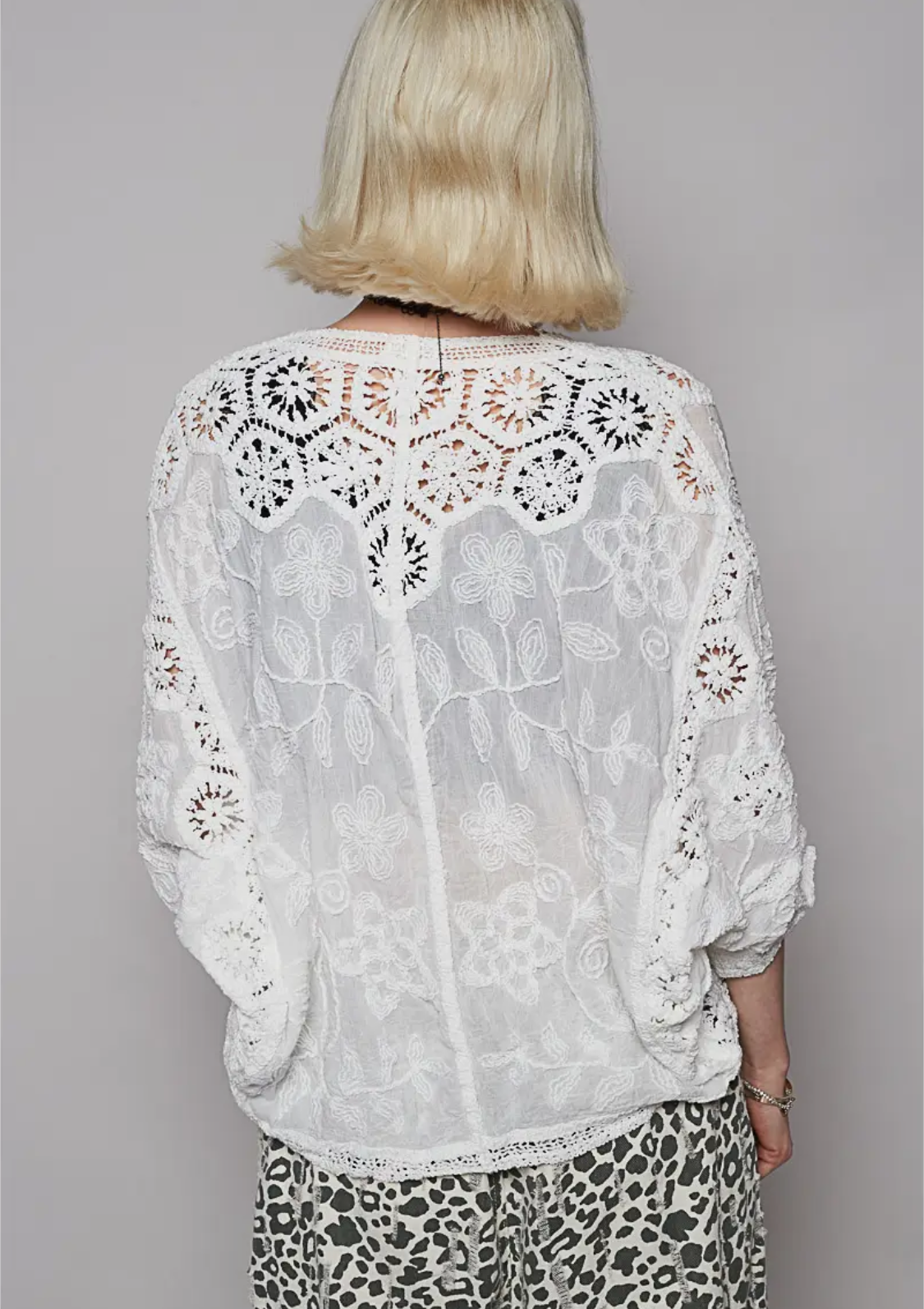V-Neck Crochet Woven Roomy Fit Cardigan Top
