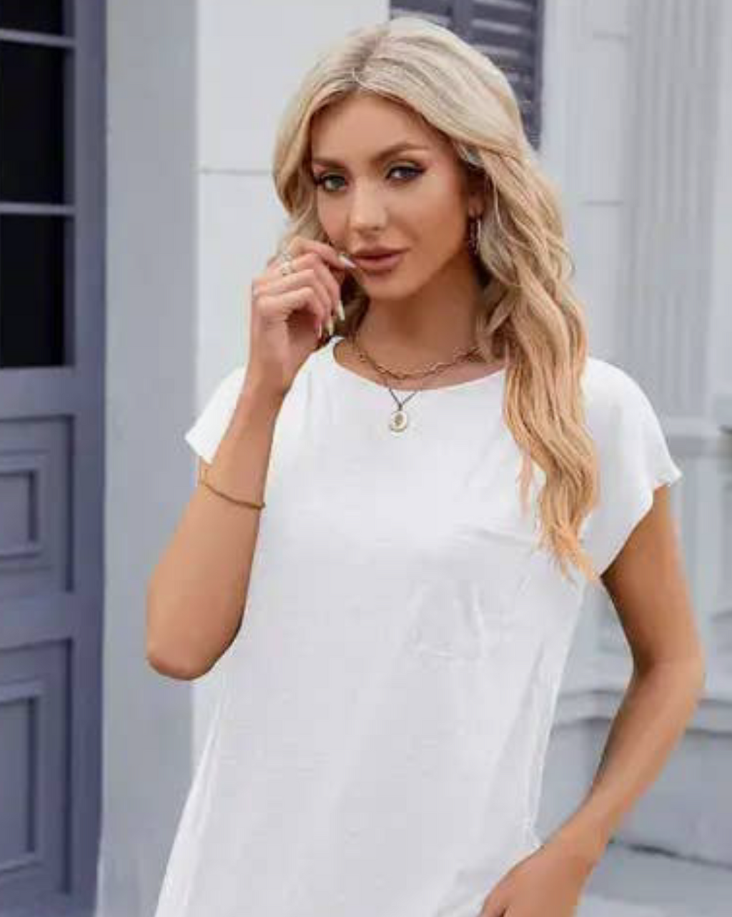 White Knit Pocket Tee Relaxed Cap Sleeve Top