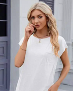 White Knit Pocket Tee Relaxed Cap Sleeve Top