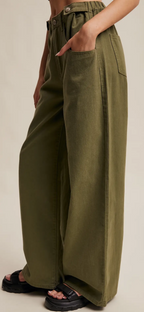 Wide-Leg Colored Denim Pants olive