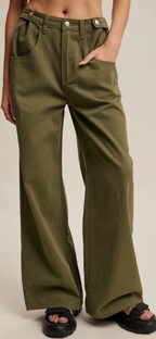 Wide-Leg Colored Denim Pants olive