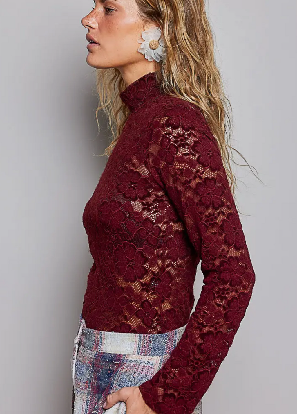 Crafted Mock Turtleneck Stretchable Long Sleeve Knit Top