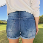 Women Raw Hem High Waist Stretch Denim Shorts