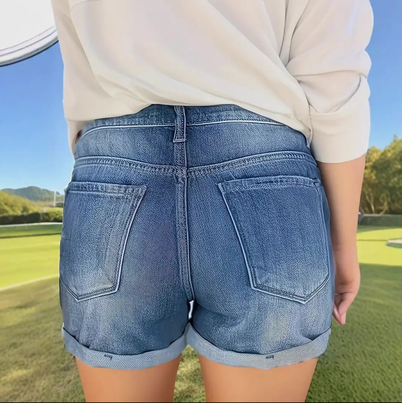 Women Raw Hem High Waist Stretch Denim Shorts